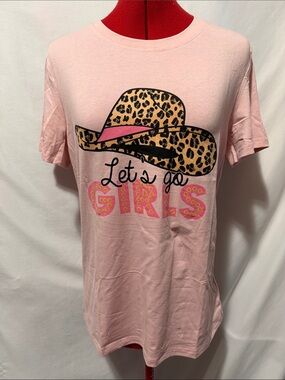 Girls Pink Graphic Tee with Leopard Cowboy Hat Print